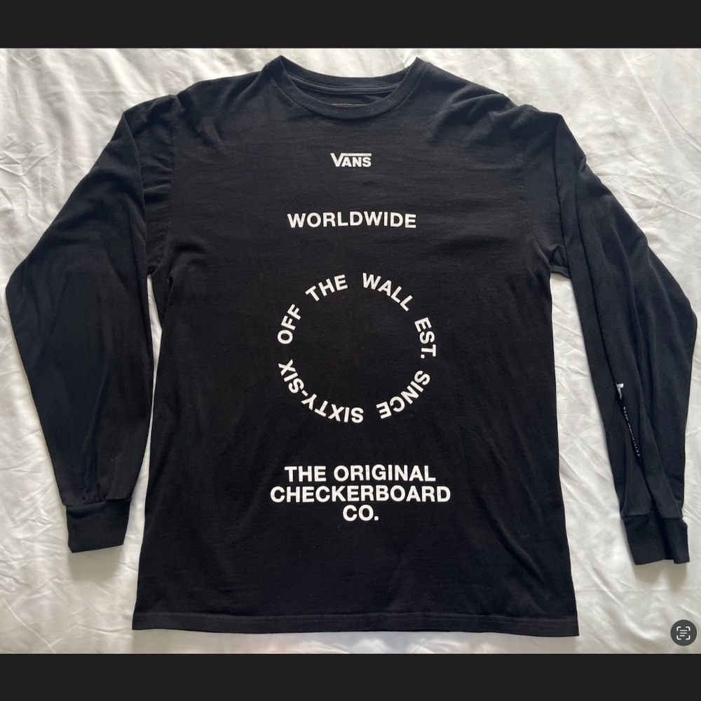 Vans Off The Wall Original Checkerboard Company Men’s Medium M T Shirt Black LS